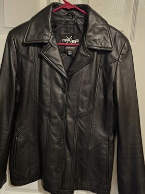 Wilson's Black Women's Leather Button-Front Blazer Jacket Biker MAXIMA